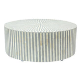 Maaya Bone Inlay Round drum Coffee Table Grey Striped
